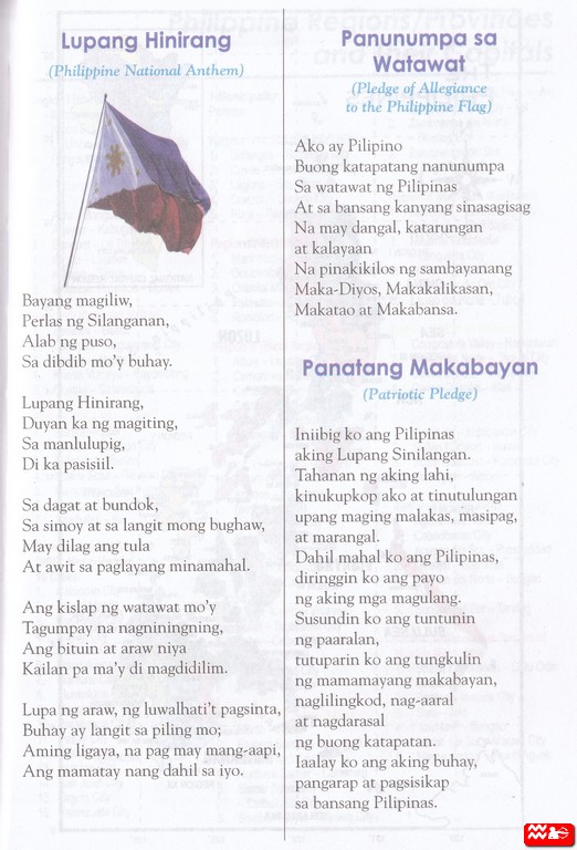 and the Patriotic Pledge "PANATANG MAKABAYAN. and Pledge of Allegiance...